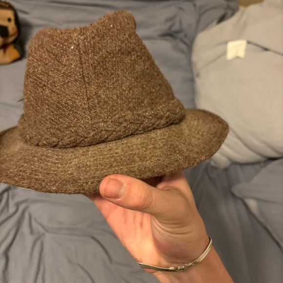 Stetson Vintage Knox Fedora Brown Wool Tweed Hat Size 7 1/4 Red/green Feather - Picture 5 of 9